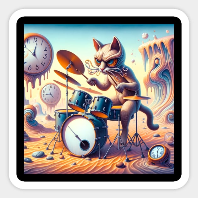 Cat playing drums Sticker by Rosettemusicandguitar